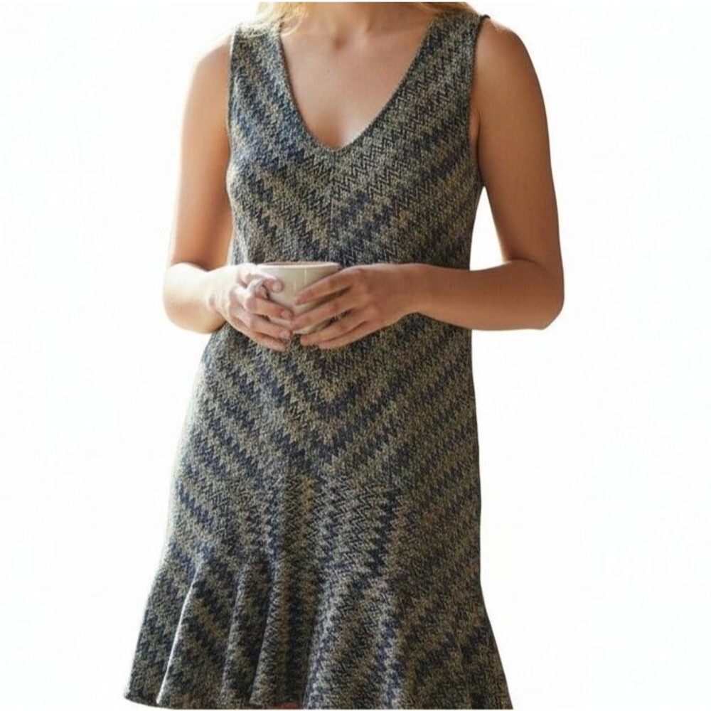 Maeve Westwater Dress Large Chevron Drop Waist Sleeveless Zig Zag Anthropologie
